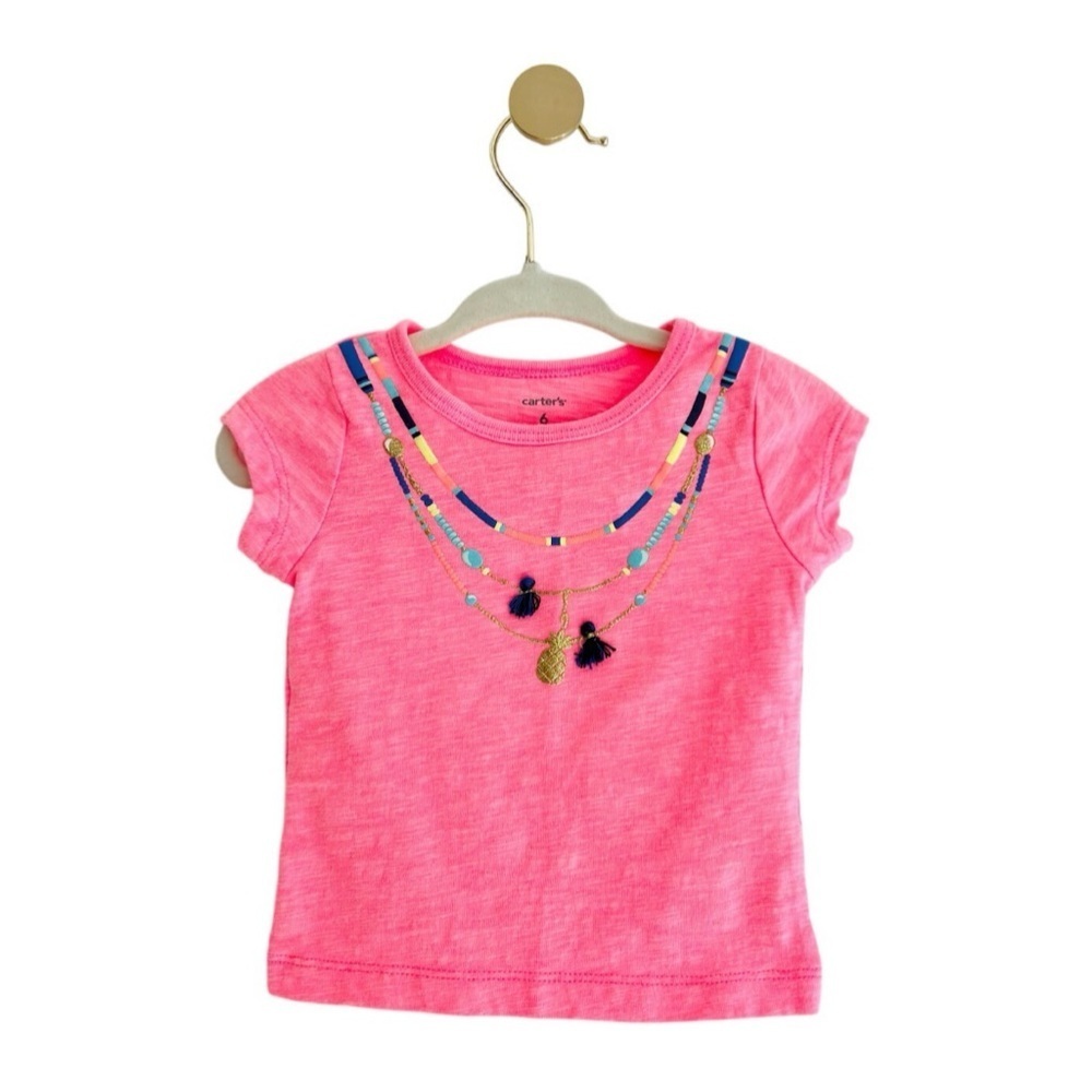 ⚡️4/$20⚡️Carter's Baby Girl Pink Tee with Tassel Necklace Graphic Size 6 Months